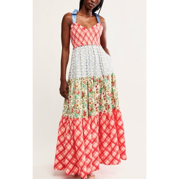NWT Free People Bluebell Patchwork Maxi Dress in Cherry Combo - Picture 5 of 15